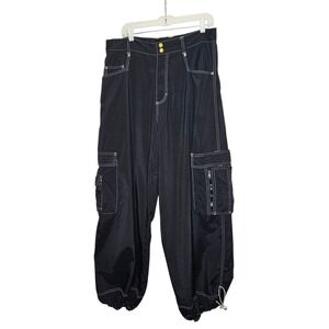 Kikwear Vintage 90 Y2k Cargo Parachute Pants Baggy‎ Wide Leg Rave Skater Rare 36